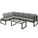 Outsunny Salon de Jardin Extérieur d'Angle 5 Personnes avec 2 Canapés, Chaise Sans Accoudoirs, Table Basse, Gris Foncé