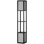 HOMCOM Lámpara de Pie de Madera con Estantes e Interruptor de Cadena para Salón Dormitorio 26x26x156 cm Negro y Blanco