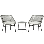 Outsunny 3-teiliges Outdoor-Möbelset, 1 Tisch, 2 Stühle, Rattan-Geflecht, Stahlrahmen, Kaffeetisch mit Glasplatte, Dunkelgrau