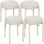 HOMCOM Juego de 4 Taburetes Apilables Redondos con Asiento Acolchado 45x45x47,5 cm Crema