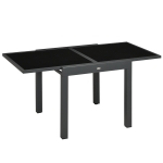 Outsunny Tavolo da Pranzo Allungabile da Giardino con Piano in Vetro e Alluminio, 80-160x80x75 cm, Nero