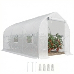 Outsunny Serre tunnel de jardin 8m², serre de jardin tunnel avec 1 portes et 6 fenêtres, bâche PE 140g/m² 400x200x200cm blanc