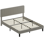 HOMCOM Cadre de lit 160 x 200 cm, sommier à lattes en bois, tête de lit réglable, lit double rembourré en velours côtelé, gris