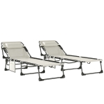 Outsunny Set de 2 Tumbonas Plegables con Reposacabezas Bolsillo Lateral y Respaldo Reclinable en 5 Posiciones Blanco Crema
