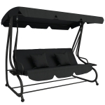 Outsunny Three-Person garden Swing Chair, with Adjustable Canopy - Black