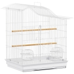 PawHut Gabbia per Uccelli a 4 Porte con 2 Ciotole, 2 Posatoi e Vassoio, in Metallo e Plastica, 47.5x36x54.5 cm, Bianco