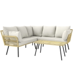 Outsunny Set de Grădină 4 Piese din Ratan PE cu Măsuță de Exterior 90x45x42 cm și 2 Canapele pentru Exterior 63x74 cm, Alb Crem