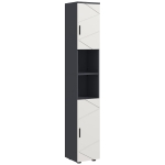 kleankin Colonna Bagno in Truciolato con 2 Ripiani Aperti e 2 Armadietti a 2 Livelli, 30x30x183 cm, Grigio