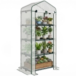 Outsunny Invernadero de Exterior con 4 Estantes, Invernadero Pequeño con Puerta Enrollable, Marco de Acero y Cubierta de PE 140g/㎡, Anti-UV para Plantas, Macetas, Flores, 70x50x160 cm, Blanco