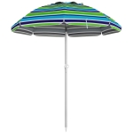 Outsunny Sombrilla de Playa Ø178x205 cm con Reclinación 45° Altura Ajustable Anti-UV Impermeable y Bolsa de Transporte Multicolor