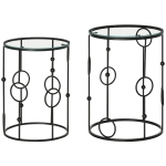 HOMCOM Set di 2 Tavolini da Caffè Impilabili in Metallo e Vetro Temperato Ø41x57cm e Ø36x51cm, Nero