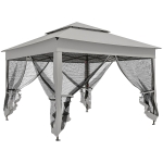 Outsunny Carpa Plegable Gazebo 3,3x3,3 m con 4 Paredes Laterales de Malla Anti-UV y Bolsa de Transporte Gris Claro
