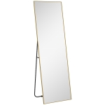 HOMCOM Grand miroir pleine longueur rectangulaire, 50 x 160 cm, miroir sur pied, mural ou pocé contre mur, doré