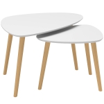HOMCOM Nesting Coffee Table, Set of 2 Side Tables, Stacking End Tables with Solid Wood Legs, for Living Room Bedroom, Light Grey