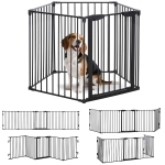 PawHut Barrera de Seguridad para Mascotas de 5 Paneles Plegable 300 cm con Cierre Inteligente para Escalera Pasillo Negro
