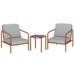 Outsunny Salon de Jardin 3 Pièces, 2 Fauteuils, 1 Table Basse, Coussins Épais, Plateau en Verre Trempé, 63x77x76cm, Rouge Vineux