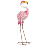 Outsunny Statue de Jardin Flamant Rose, Sculpture d'Oiseau en Métal avec Plumes Florales, 28 x 19 x 83 cm, Rouge