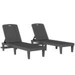 Outsunny Conjunto de 2 Tumbonas Reclinables de Plástico PP con Bandeja Lateral Respaldo Ajustable 5 Niveles 192x57x28,5 cm Gris