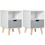 HOMCOM Lot de 2 tables de nuit Table de Chevet scandinave 40L x 38l x 58H cm tiroir + Niche en Bois Blanc Bleu Gris