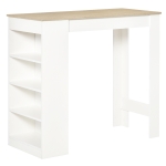 HOMCOM Table de bar pour 2 personnes, table haute mange debout avec 4 étagères ouvertes, 115x50x102,7cm, blanc et bois naturel