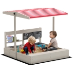 Outsunny Arenero de Madera para Niños con Techo Regulable con Juguetes de Cocina Juego para Niños de 3-7 Años 114x110x110 cm Gris