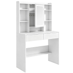 HOMCOM Kaptafel met LED-spiegel, 2 lades, open vakken en 8 haken, wit