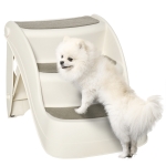 PawHut Escalera para Mascotas de 3 Peldaños Plegable Escalón para Perros Gatos para Cama Sofá 49x38x38 cm Crema