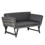 Outsunny Divano da Giardino 2 Posti in Rattan con Imbottitura e Braccioli Ribaltabili, 129x63x67cm, Grigio