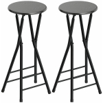 HOMCOM Set 2 Sgabelli Bar Pieghevoli con Doppio Poggiapiedi, in Legno e Acciaio, 34x30x70 cm, Nero