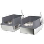 PawHut Conjunto de 2 Caixas de Areia XL em Aço Inoxidável com Bordo Alto e 2 Pás para Gatos Grandes e Vários Gatos, Cinzento Escuro