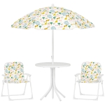 AIYAPLAY Conjunto de Mesa y Sillas Infantil de Jardín 4 Piezas Sillas Plegables Sombrilla Ajustable Diseño de Elefantes Blanco