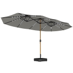 Outsunny Sombrilla Doble de Jardín 4,6x2,6 m con 48 Luces LED Base Incluida Manivela Sacos de Arena Anti-UV Gris Claro
