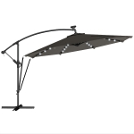 Outsunny Chapéu de Sol Excêntrico com Luzes LED Solares Ø345 cm Base Cruzada Manivela Capa Protetora Cinza Escuro