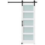 HOMCOM Puerta Corredera Interior 71x213 cm con Kit de Montaje, MDF y Vidrio Esmerilado, Riel y Herrajes, Blanco