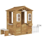 Outsunny Cabane de jeu pour enfant maison de jardin en bois porte et fenêtres, banc, boite aux lettres, clôture, de 3 à 6 ans