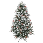 HOMCOM Albero di Natale Innevato 180cm con Bacche Rosse e Pigne Bianche, Base Rimovibile Pieghevole, 678 Rami, Verde