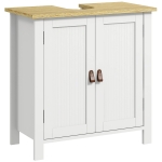 kleankin Mobile Sotto Lavabo per Bagno, 2 Ante, Ripiano Regolabile, 2 Livelli di Archiviazione, Maniglie in PU, 60 x 30 x 60 cm, Bianco