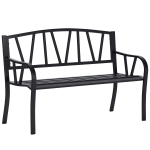 Outsunny Panchina da Giardino in Metallo Nero Impermeabile, Panca da Esterno in Ferro 2 Posti, 128x56x86cm