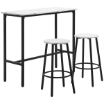 HOMCOM Ensemble table de bar + 2 tabourets structure en acier plateau aspect marbre 2 personnes blanc