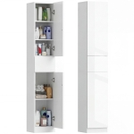 kleankin Meuble colonne rangement salle de bain style contemporain 2 placards 3 étagères et 1 tiroir coulissant panneaux particules brillant dim. 30l x 28P x 170H cm blanc laqué