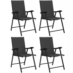 Outsunny Conjunto de 4 Sillas de Jardín Exterior Plegables con Respaldo Alto y Reposabrazos para Terraza Playa 58x62x97 cm Negro