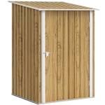 Outsunny 3.3 x 3.4ft Lean To Steel Garden Shed with Locking Door - Light Brown Wood Effect/White