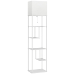 HOMCOM Stehlampe Stehleuchte mit Regalen, einstellbare Helligkeit & Farbtemperatur für Schlafzimmer, Büro, Wohnzimmer, Weiß