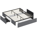 HOMCOM Cadru Pat Dublu cu Șipci și 3 Sertare, din Lemn, Poliester și Metal, 165x193x30 cm, Gri