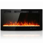 HOMCOM Camino Elettrico da Incasso o a Parete con Temperatura Regolabile, in Acciaio e Vetro, 91.4x9.4x47 cm, Nero