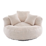 Plush Oversized Bean Bag Chair with High Back & 3 Pillows, Cozy Corduroy Floor Lounger Sofa for Living Room, 108L x 108W x 52H cm, Beige