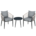 Outsunny Gartenmöbel Set für 2 Personen inkl. 1 Tisch, 2 Stühlen mit Sitzkissen, Balkon-Set, Stahl, Grau