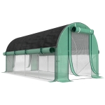 Outsunny Estufa Tipo Túnel 447x200x198 cm com Paredes Laterais Enroláveis Cobertura Extra 8 Janelas de Malha e 2 Portas Verde