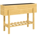 Outsunny Wooden Raised Garden Bed, Elevated Planter Box with Bed Liner, Drainage Holes and Storage Shelf, Raised Planter for Vegetables, Flowers, Herbs, 100 x 30 x 71 cm, Natural Wood Finish