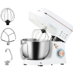 HOMCOM Stand Mixer, 5L Food Mixer for Baking, 6 Speeds and Pulse Setting, 1400W Cake Electric Kitchen Mixer with Dough Hook, Whisk, Stainless Steel Bowl, Splash Guard, Beater, White